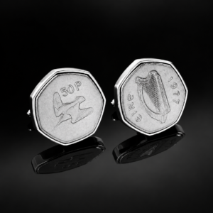 1977 Irish 50p cufflinks – birth-year gift for him